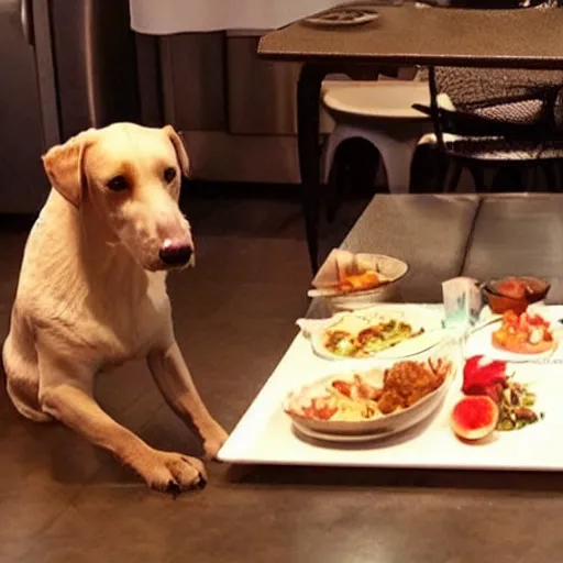 Image similar to a cute dog stares longingly at dinner, photo