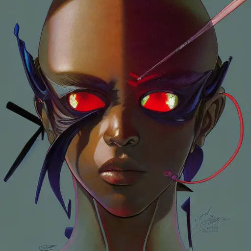 Prompt: prompt : blade character portrait soft light painted by james jean and katsuhiro otomo and erik jones, inspired by evangeleon anime, smooth face feature, intricate oil painting, high detail illustration, sharp high detail, manga and anime 1 9 9 9