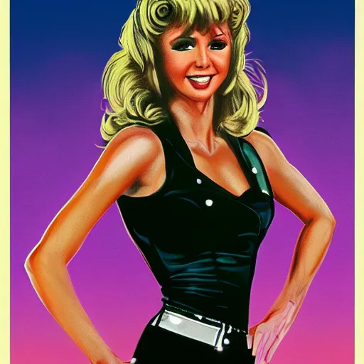 Image similar to Olivia Newton-John as Sandy from Grease (1978), portrait. high detail, great lighting, 8k resolution, masterpiece, concept art, illustration