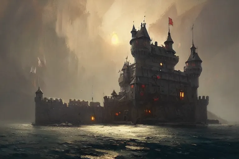 Prompt: a castle on the ship, by greg rutkowski, trending on artstation