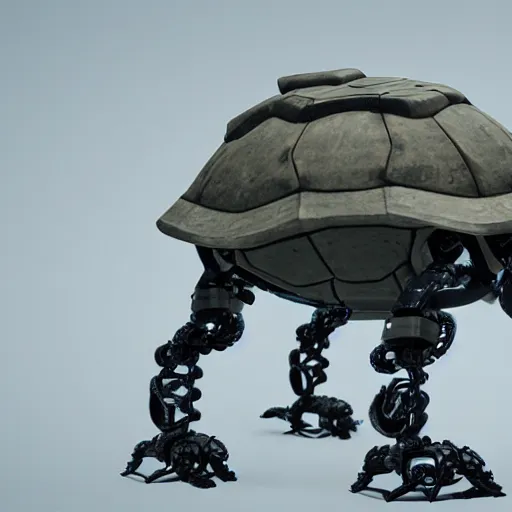Prompt: hard surface, robotic platform, based on turtle, 6 claws, symmetric, unreal engine