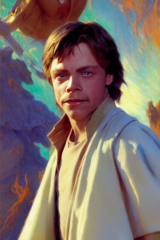 Image similar to detailed portrait of a teen mark hamill dressed as jedi, painting by gaston bussiere, craig mullins, j. c. leyendecker