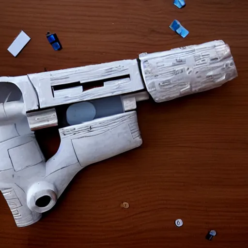 Image similar to gun made out of astronaut costume components