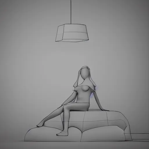 Prompt: a large flaurecent lamp in a shape of woman body placed in a living room, designer pencil 3d sketch, HD resolution