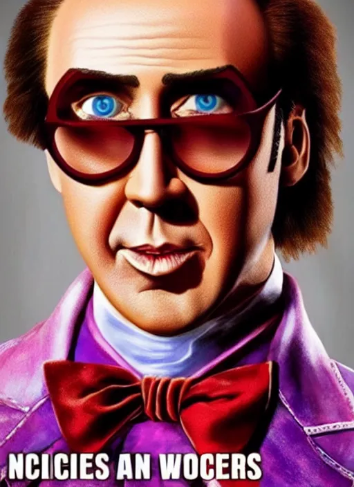 Prompt: Nicolas Cage as Willy Wonka