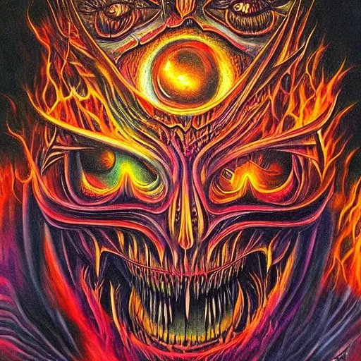 Prompt: the second layer of hell, airbrush art, shamanic dmt horror art, by basuki abdullah