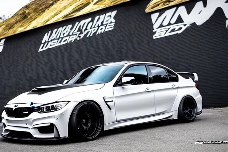 Image similar to Widebody black f80 m3 with hood-exit exhaust