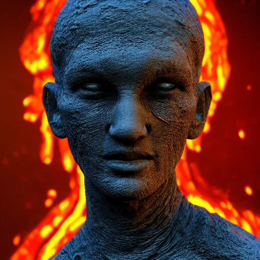 Prompt: 3D human abstract sculpture made out of molten lava, CGSociety, photorealistic, highly detailed, sharp, not blurry, ultra-photorealistic, postprocessing, photography by Ray Man, Full Colour, HDR, 8k