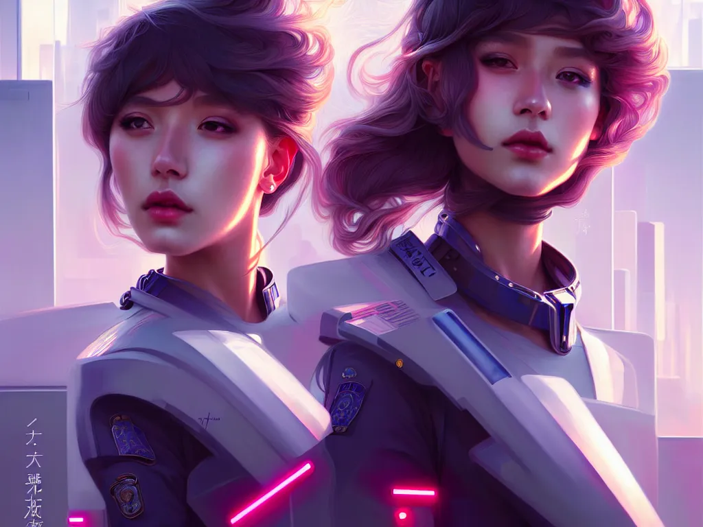 Image similar to portrait futuristic police girl, at future neon light tokyo rooftop, ssci - fi and fantasy, intricate and very very beautiful and elegant, highly detailed, digital painting, artstation, concept art, smooth and sharp focus, illustration, art by tan zi and ayanamikodon and alphonse mucha and wlop