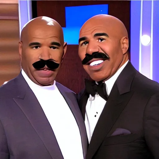 Image similar to biggest mustache steve harvey meeting midget steve harvey