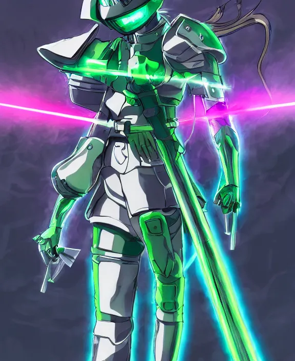 Prompt: an anime drawing of a futuristic warrior with jade green bladed armour and a futuristic helmet with a neon jade visor and red tracking lasers by Moebius, 4k resolution, photorealistic