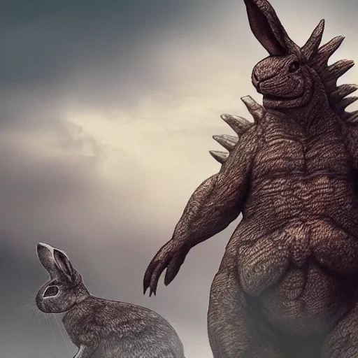 Prompt: rabbit godzilla, concept fantasy wallpaper