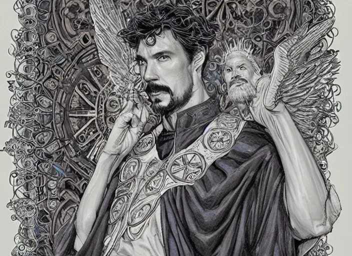 Prompt: a highly detailed angelic portrait of stephen strange, james gurney, james jean