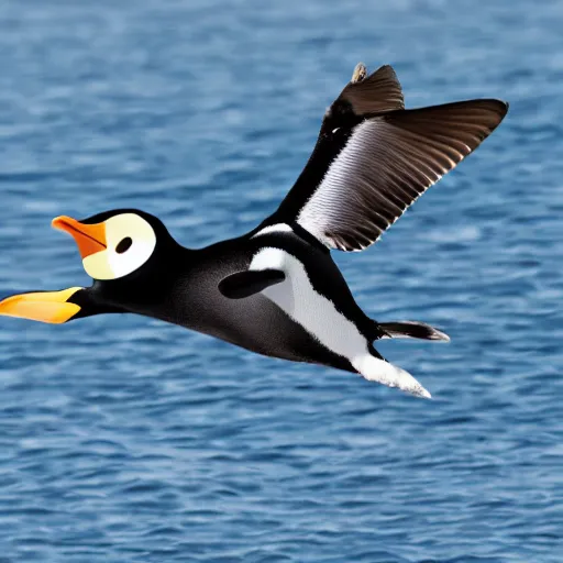 Prompt: a flying penguin