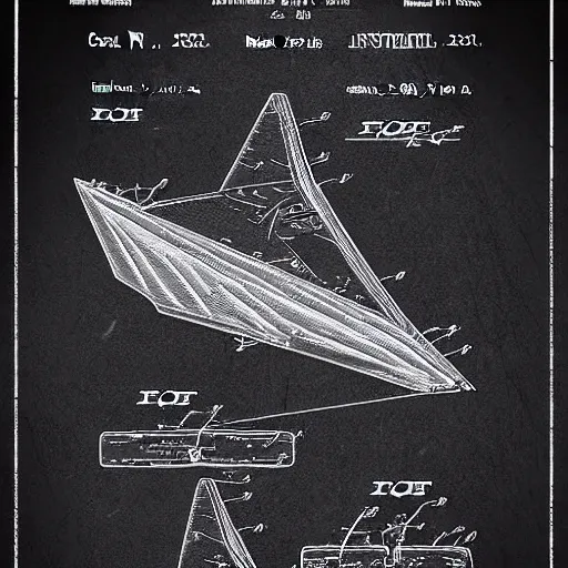 Image similar to patent for interstellar star destroyer, Sci fi, technological.