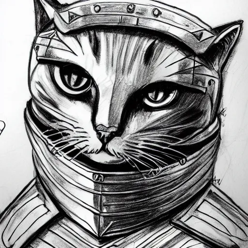Image similar to cat in knights armor sketch