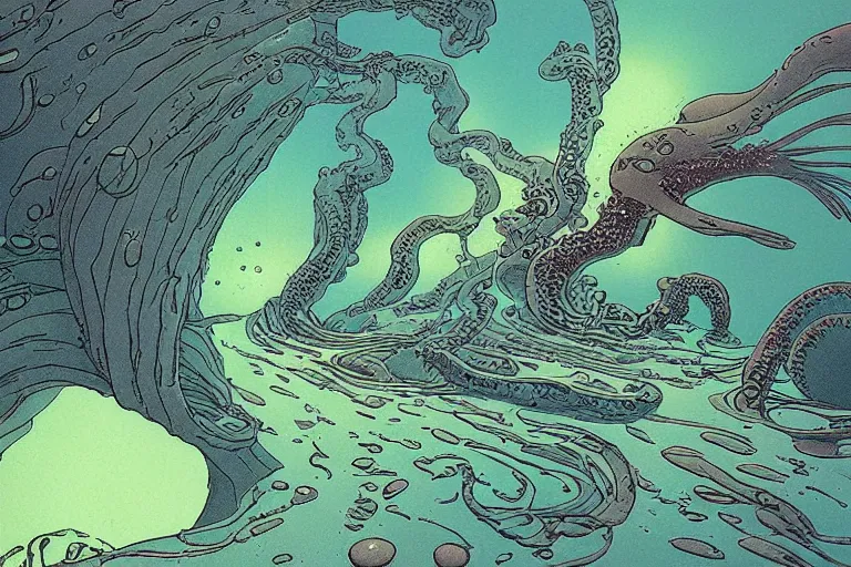 Prompt: Deepsea Hellscape, Moebius