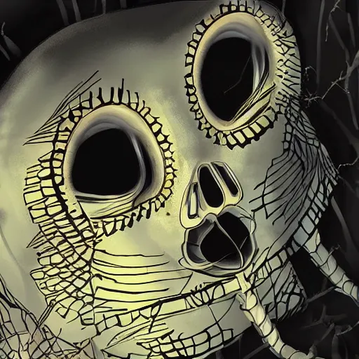 Image similar to skeleton eyes, spooky digital art