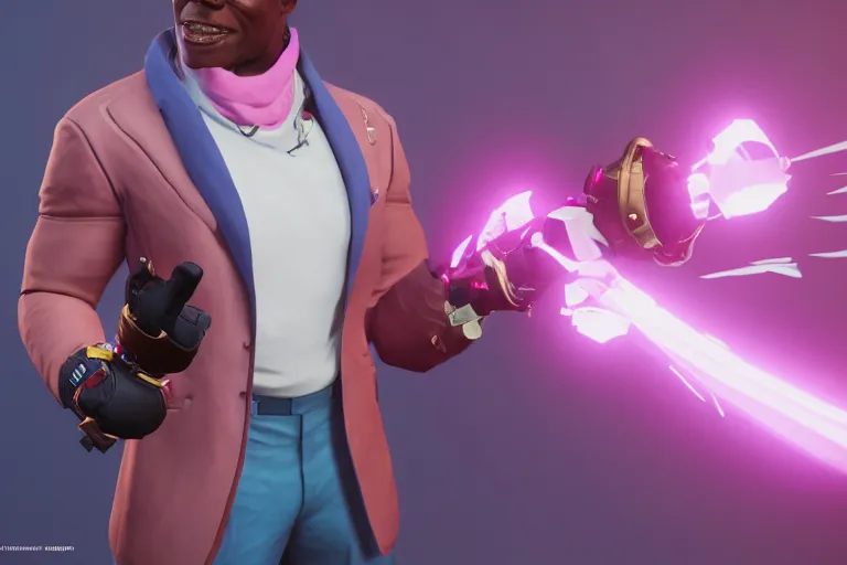 Image similar to doomfist, pink blazer, overwatch game, digital art, high detailed, unreal engine, artstation, 3 d render