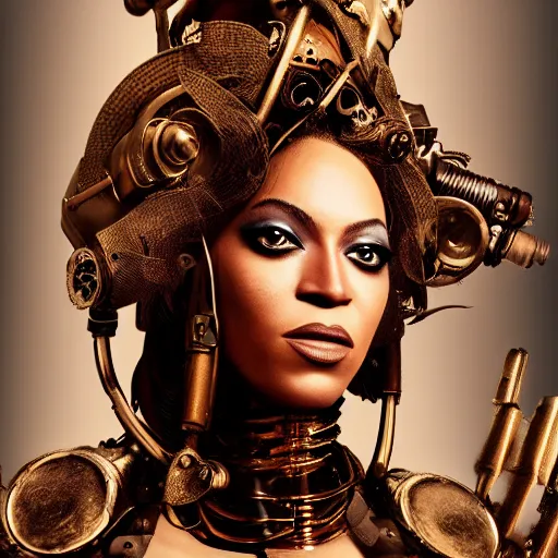 Prompt: beyonce steampunk cyborg, movie poster, sharp focus, contemporary fashion shoot, by edward robert hughes, annie leibovitz and steve mccurry, david lazar, jimmy nelsson, extremely detailed, hyperrealistic, perfect face, octane render