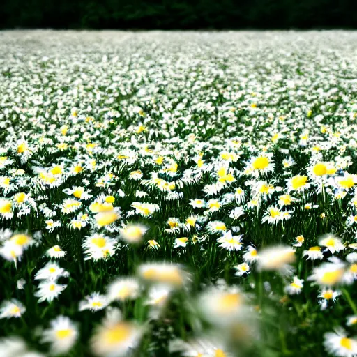 Prompt: a photograph of a light bulb in a field of daisies
