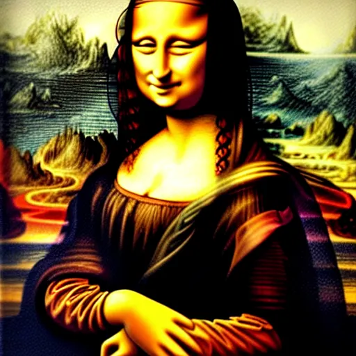 Prompt: a painting of the mona lisa by bob ross