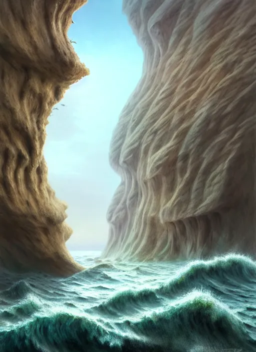 Image similar to A hyper-detailed 3d render like a Oil painting of the Aquatic-Cliffs of the Great-Sand-Sea, surrealism!!!!! surreal concept art, lifelike, photorealistic, digital painting, aesthetic, smooth, sharp focus, Artstation HD, by Greg Rutkowski, Chris Tulloch McCabe, Valentina Remenar and Asher Duran,