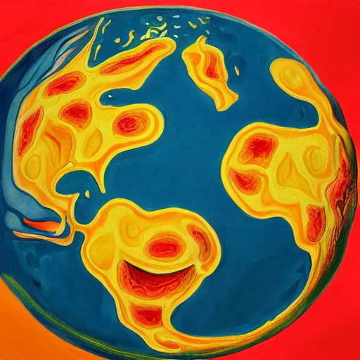 Image similar to a highly detailed painting of the world globe in flames, inspired by dali, matisse, david hockney, trending on artstation, 4 k