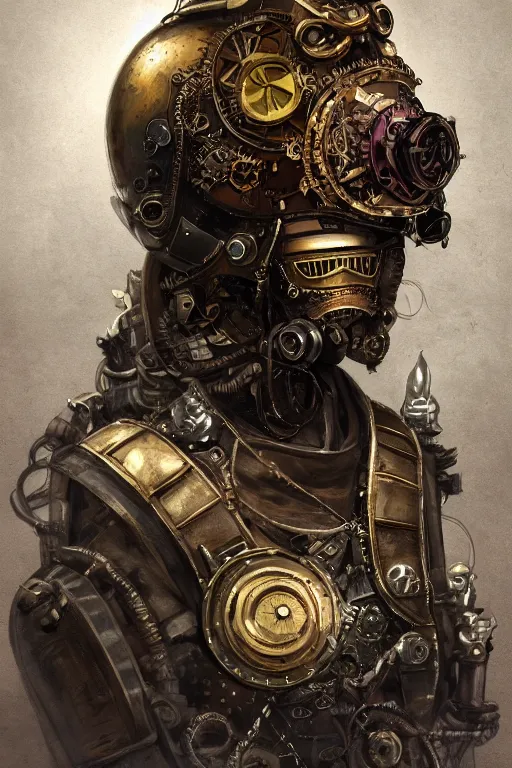 Image similar to steampunk helmet fantasy art mask robot ninja stylized digital illustration sharp focus, elegant intricate digital painting artstation concept art global illumination ray tracing advanced technology chaykin howard and campionpascale and cooke darwyn and davis jack