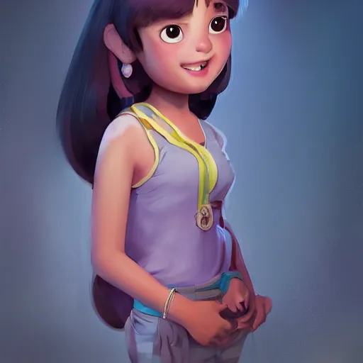 Image similar to A full-length portrait of a beautiful and elegant dora the explorer， full of details, matte painting, concept art, smooth, by Kittichai Rueangchaichan and wlop ，trending on cgsociety and artstation，8kHDR，light effect