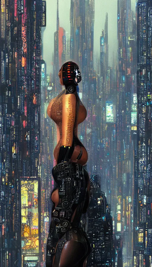 Image similar to a beautiful young Black woman, cyberpunk, Blade Runner city background, highly detailed, 8K, artstation, illustration, art by Gustav Klimt