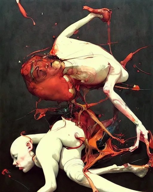 Image similar to you have to pull the feet to break the neck. in the style of adrian ghenie, esao andrews, jenny saville, edward hopper, surrealism, dark art by james jean, takato yamamoto