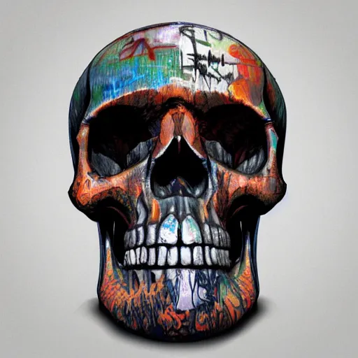 Prompt: graffiti skull, 3d, 8k, artstation