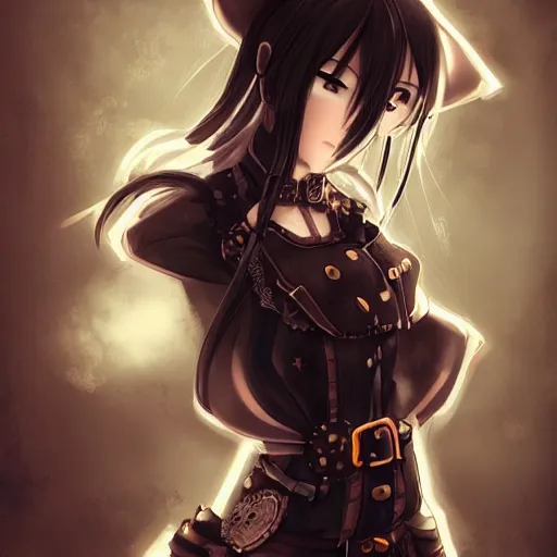 Prompt: anime girl wearing steampunk armor, anime, aesthetic, finely detailed, cinematic lighting, portrait, lush,