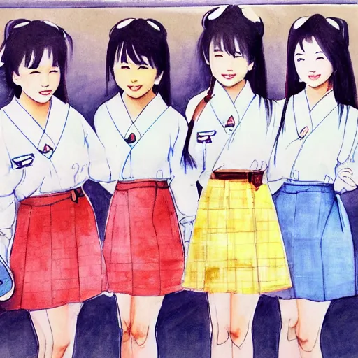 Prompt: a perfect, realistic professional digital sketch of a Japanese schoolgirls posing near a nuclear plant, style of Marvel, full length, by pen and watercolor, by a professional American senior artist on ArtStation, a high-quality hollywood-style sketch, on high-quality paper
