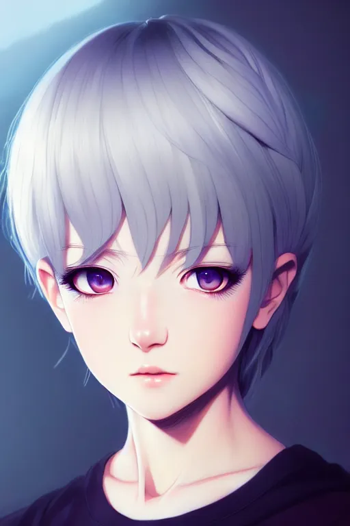 Image similar to portrait Anime girl, cute-fine-face, white-hair pretty face, realistic shaded Perfect face, fine details. Anime. realistic shaded lighting ((((by Ilya Kuvshinov))))