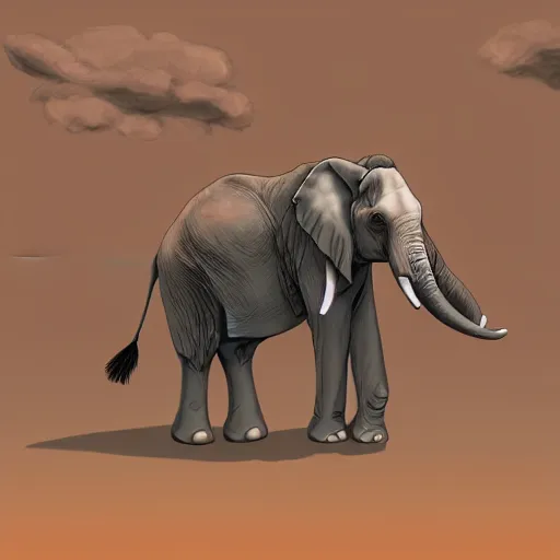 Image similar to an elephant crumbles and turns into dust that disperses in the air, digital painting