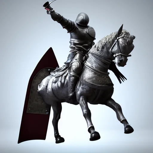 Image similar to 3 d model of a knight wielding a sword riding a horse