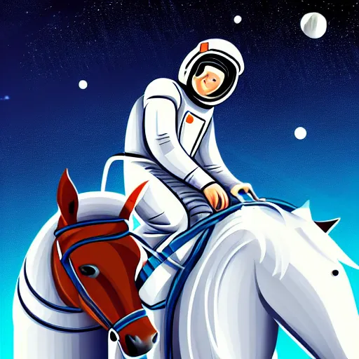 Image similar to a man with a horse nask on his head is riding on astronaut, fine details, concept art
