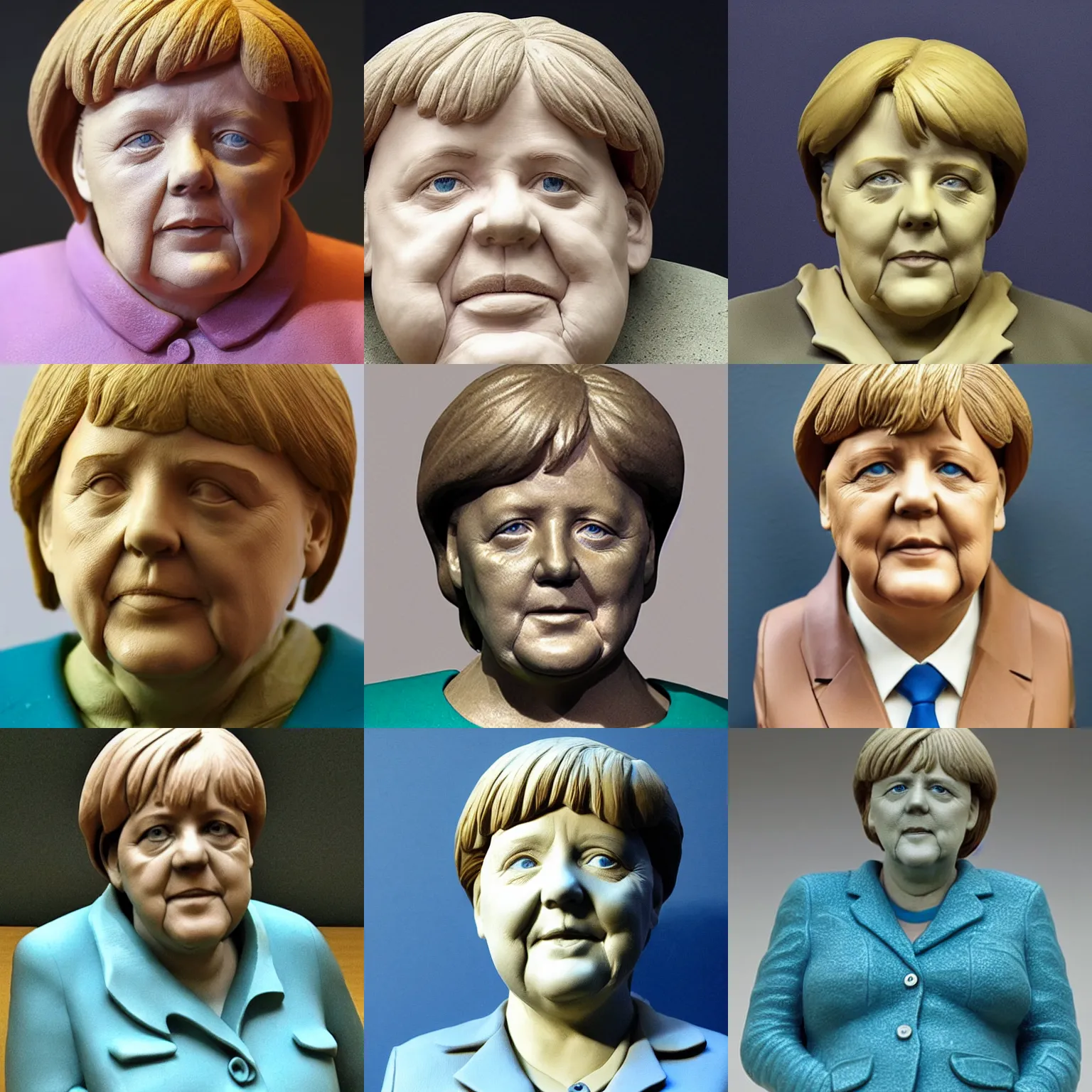 Prompt: clay sculpture of angela merkel