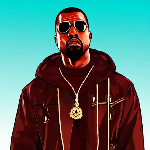 Prompt: illustration gta 5 artwork of kanye west, in the style of gta 5 loading screen, by stephen bliss