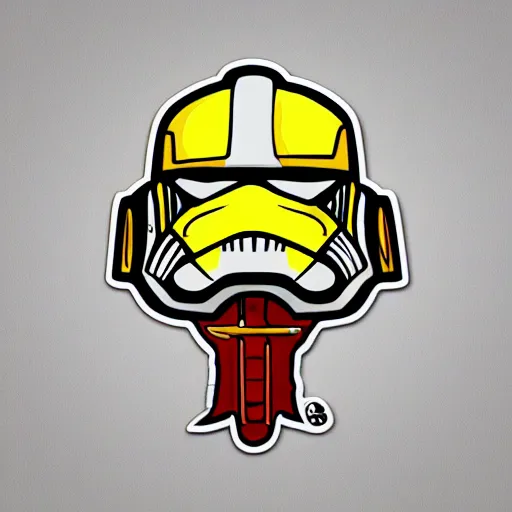 Image similar to a sticker illustration of a samurai wearing a clone trooper helmet, colourful