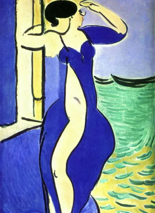 Prompt: empty long dress, floats underwater in the sea, art by henri matisse