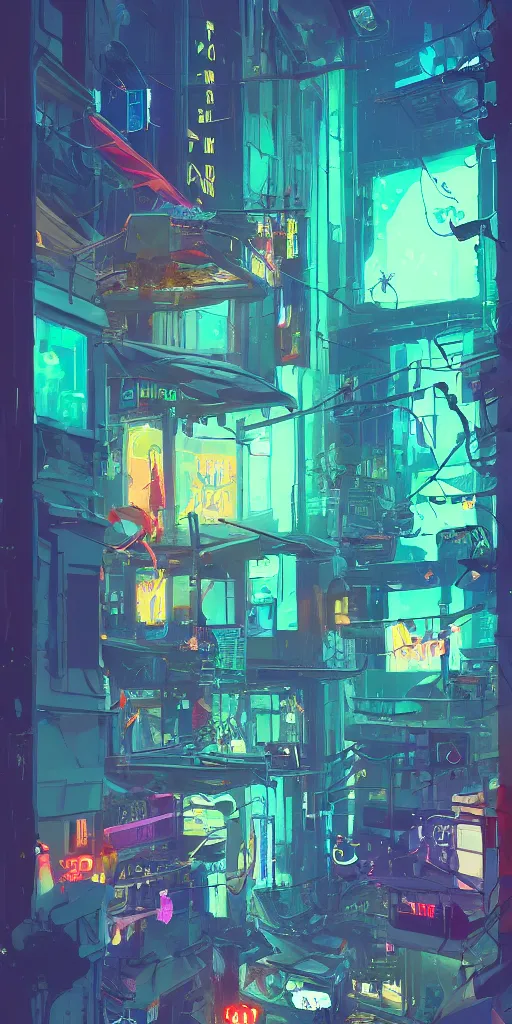 Prompt: one lush windowsill with plants inside of it, looking out to a cyberpunk rainy street with neon signs, interior of room frame, detailed digital concept art by anton fadeev and marc simonetti, trending on artstation