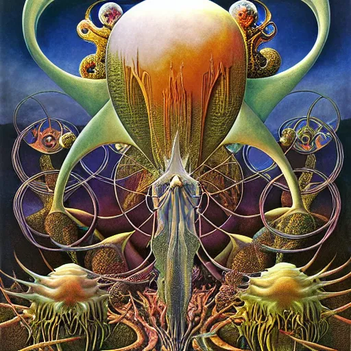 Image similar to divine chaos engine by roger dean and andrew ferez and daniel merriam, symbolist, visionary, art forms of nature by ernst haeckel