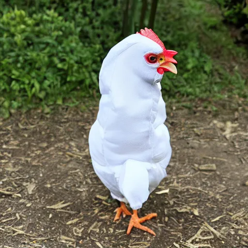 Image similar to chicken wearing prisoner suit