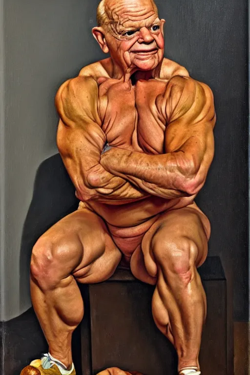 Prompt: don rickles as an elderly muscular bodybuilder, oil painting by john currin and lucien freud, detailed art