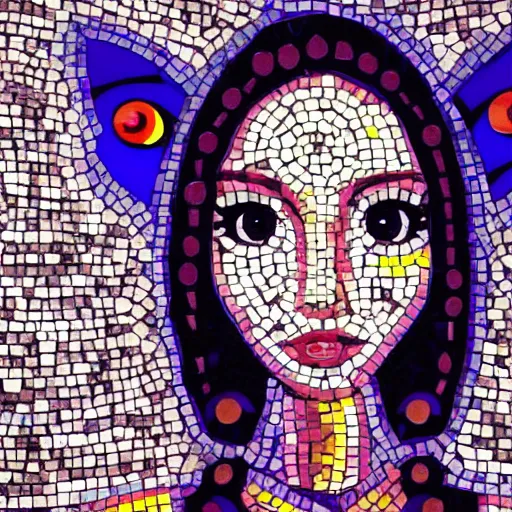 Prompt: mosaic of a beautiful cute girl with robot ears and eyes, 4k, intricate details