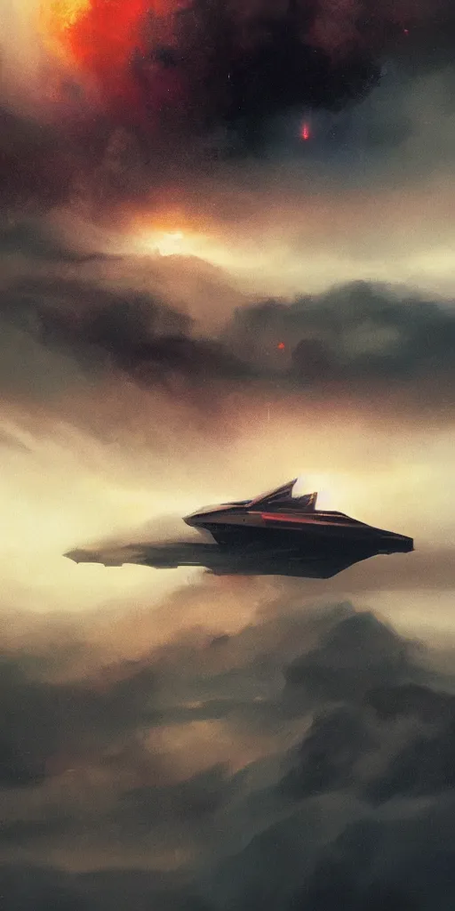 Prompt: science-fiction poster, John Harris, pascal blanché, drama, ominous, sky, artstation