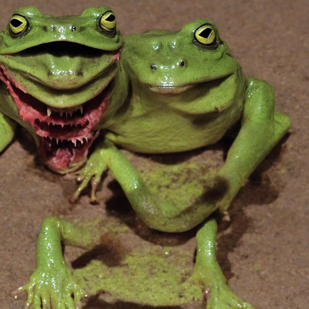 Image similar to horrifying bullfrog creature, fangs, demonic